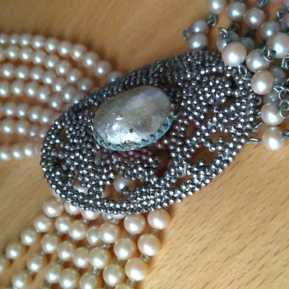 RARE SANDOR 7-Layer Glass Pearl Choker w L W PARIS Cut Steel Slide Buckle - Picture 7 of 16